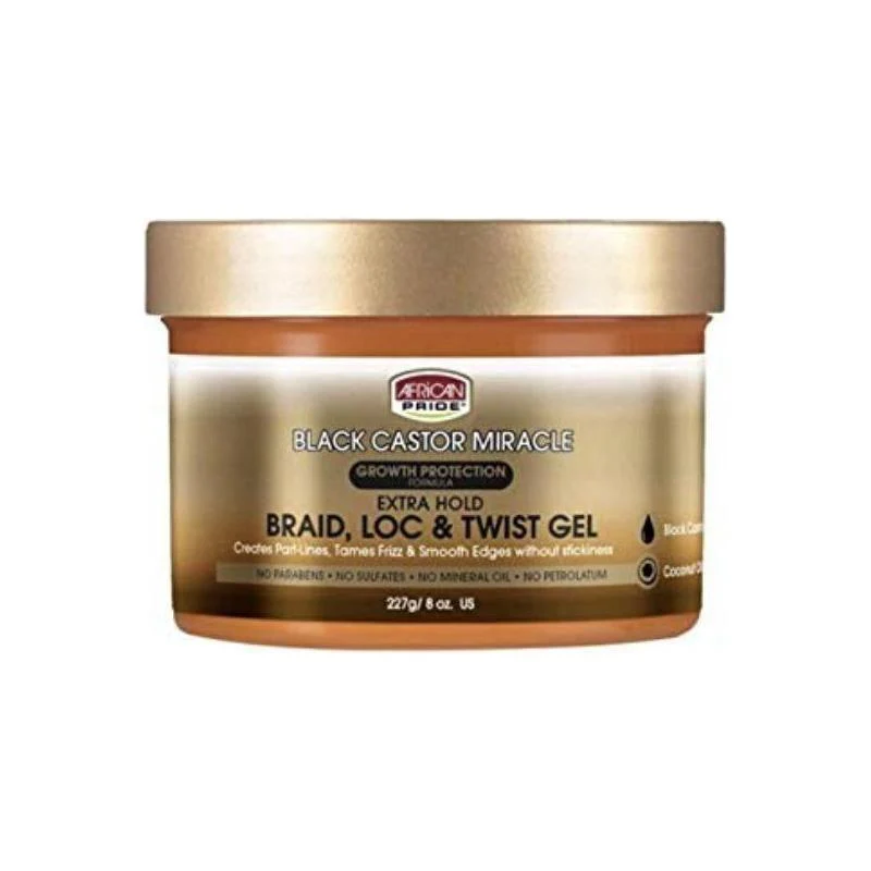 African Pride Black Castor Miracle Braid, Loc & Twist Gel 227g