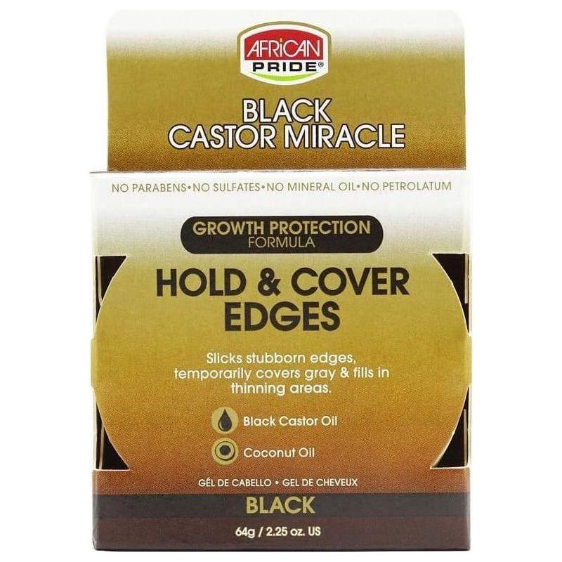 African Pride Black Castor Miracle Hold & Cover Edges Black 64g