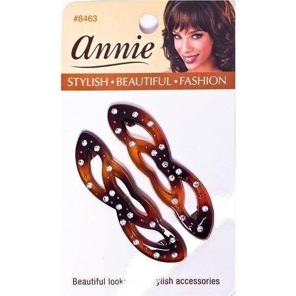 Annie Auto Barrettes/Haarspangen With Glitter Stones, 6,5Cm, Tortoise, Pack of 2