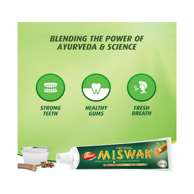 Dabur Miswak Herbal Whitening Toothpaste - 100g for Strong Teeth & Brighter Smiles - Image 2