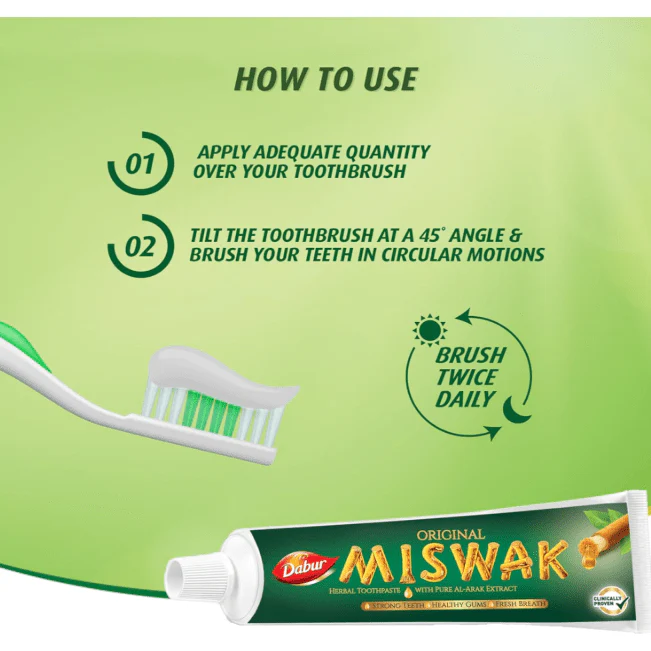 Dabur Miswak Toothpaste (50 + 25g Free) For Healthy Gums & Fresh Breath - Image 3