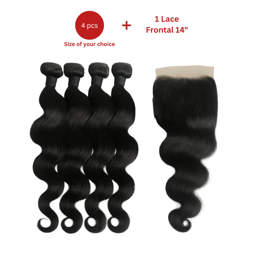 Dream hair Brazilian Hair Body Wave 4pcs + 14'' Lace Frontal (Natural Color) - Image 3