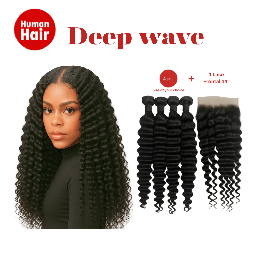 Dream hair Brazilian Hair Deep Wave 4pcs + 14'' Lace Frontal (Natural Color)