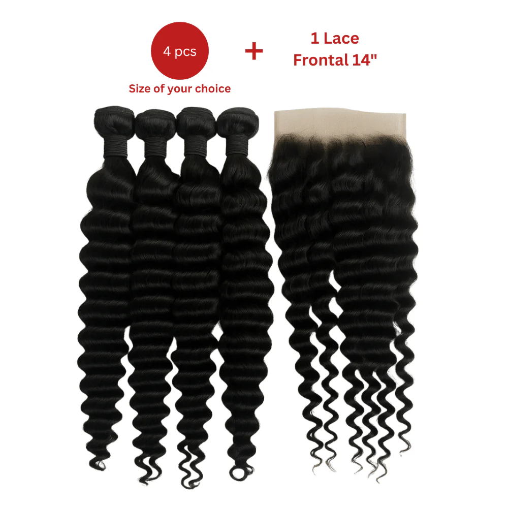 Dream hair Brazilian Hair Deep Wave 4pcs + 14'' Lace Frontal (Natural Color) - Image 3