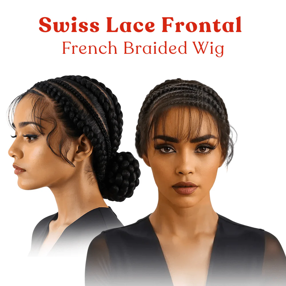 Dream Hair Swiss Lace Frontal French Braided Wig: Natural Color (400g)
