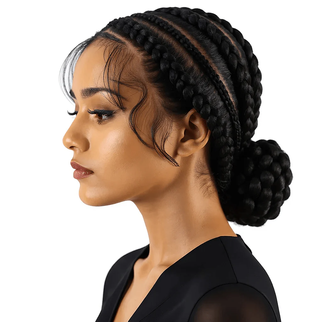 Dream Hair Swiss Lace Frontal French Braided Wig: Natural Color (400g) - Image 3