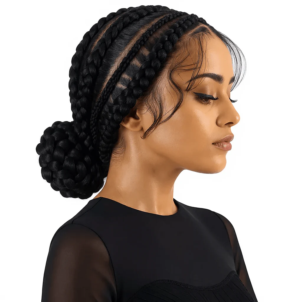 Dream Hair Swiss Lace Frontal French Braided Wig: Natural Color (400g) - Image 4