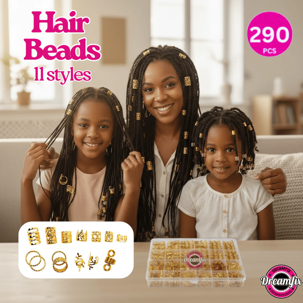 Dreamfix 290Pcs Hair Rings & Bead Jewelry 11 Style Gold