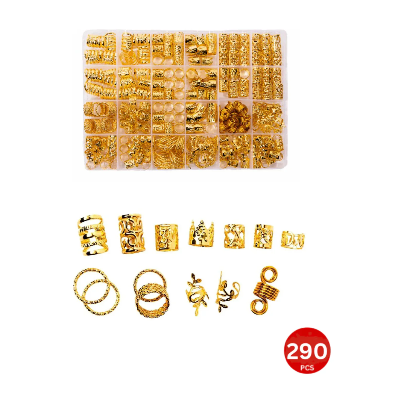 Dreamfix 290Pcs Hair Rings & Bead Jewelry 11 Style Gold - Image 2