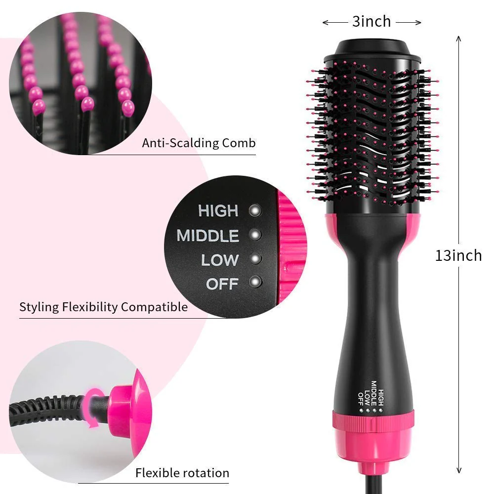 Dreamfix 4-in-1 Hot Air Brush - Electric Hair Dryer & Styler (Black&Pink) - Image 4