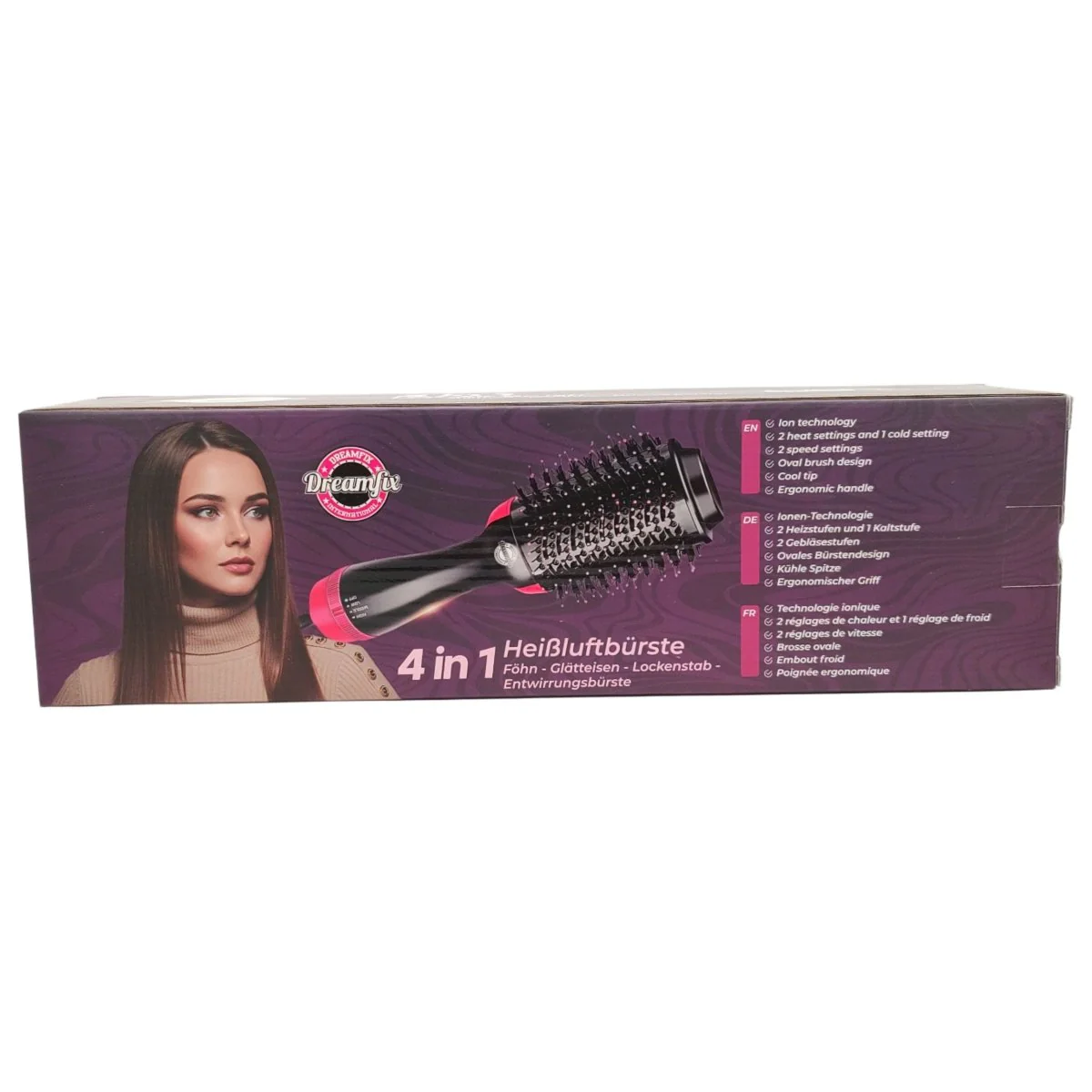 Dreamfix 4-in-1 Hot Air Brush - Electric Hair Dryer & Styler (Black&Pink) - Image 6