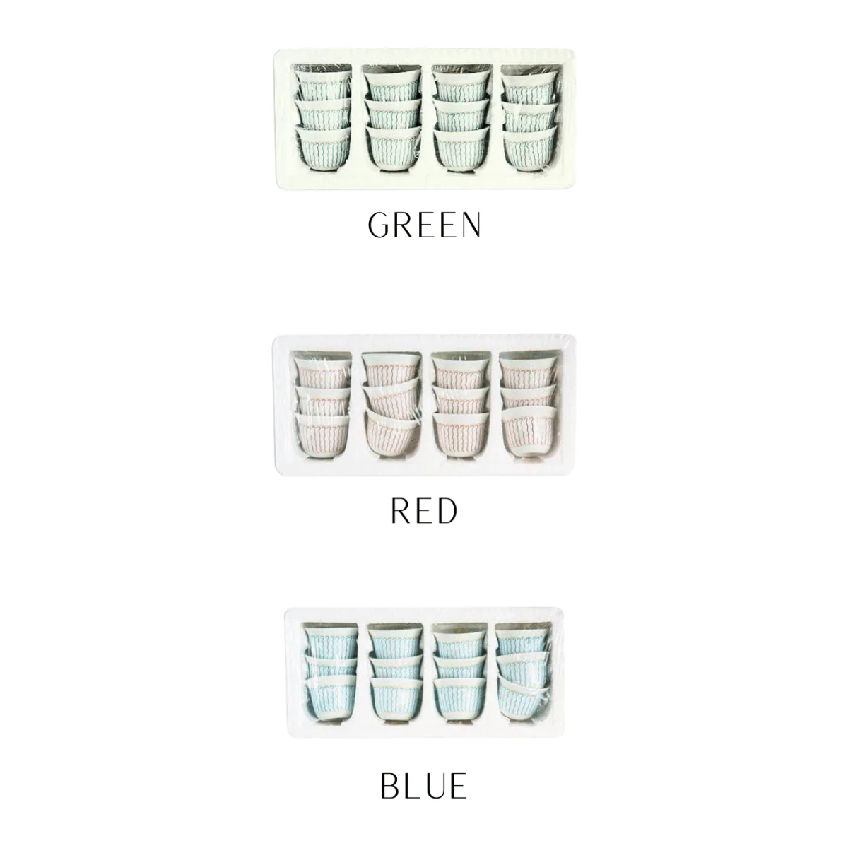 Shewhat Kaffeetassen Finjal Blue/Red/Green (12er Pack)