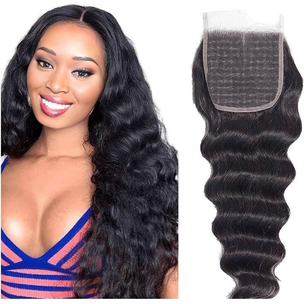 Dream Hair Natural Clouser 4*4'' Swiss 14 Middle Part Deep Wave: Natürliches _ Synthetisches Haar