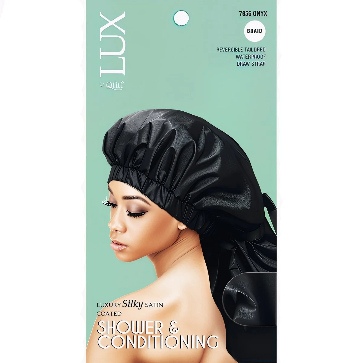 Qfitt Braid Luxury Silky Satin Coated Shower & Conditioning Cap- Onyx