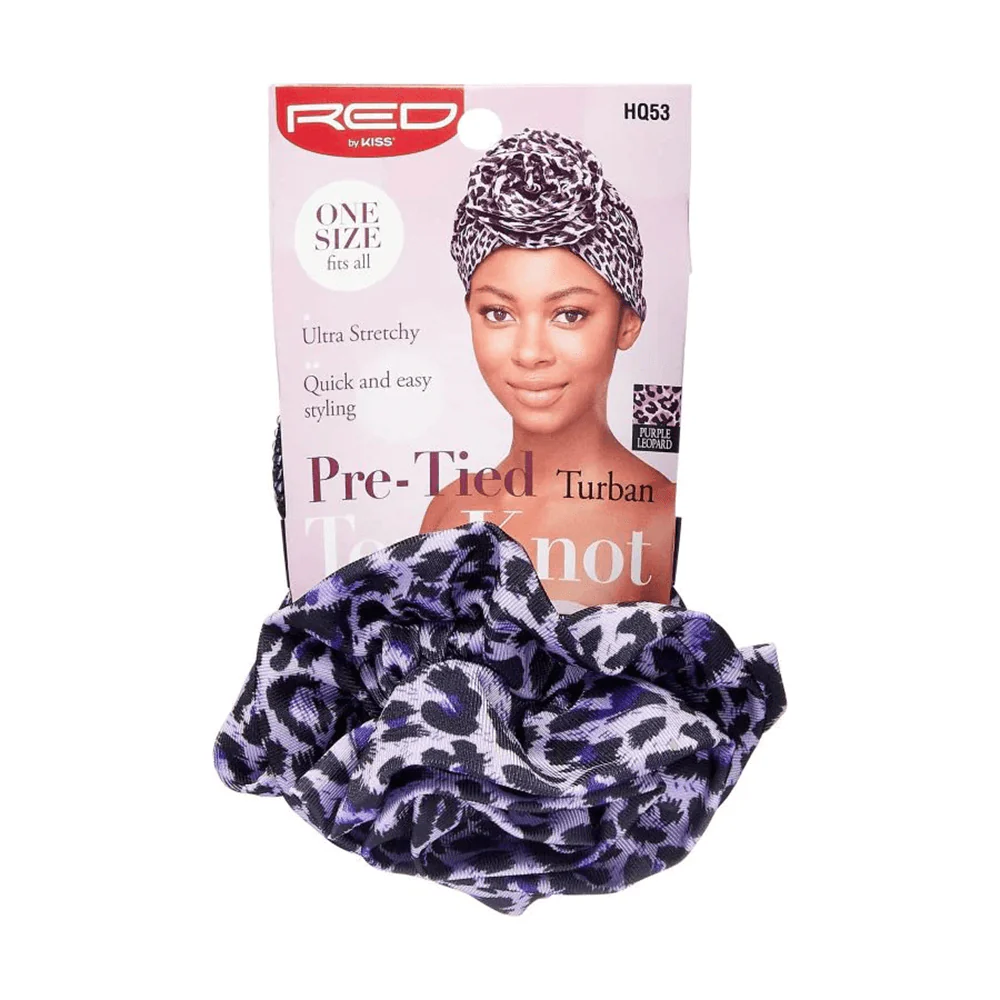 Red By Kiss Top Knot Pre-Tied Turban - Purple Leopard - Image 3